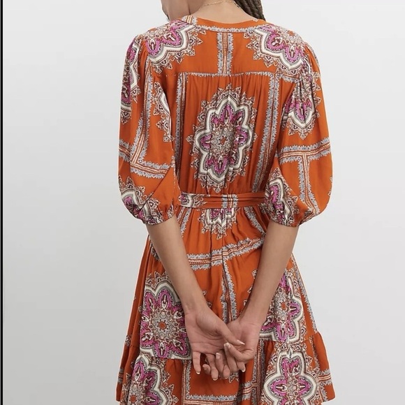 Anthropologie Porridge Isabel paisley ruffle dress in orange - Size S - Picture 4 of 11